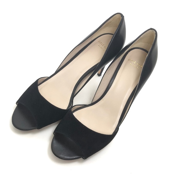 Clearance! Last Call!  Cole Haan Suede and Leather Peep Toe Pump Sz 6 1/2 - Picture 6 of 7